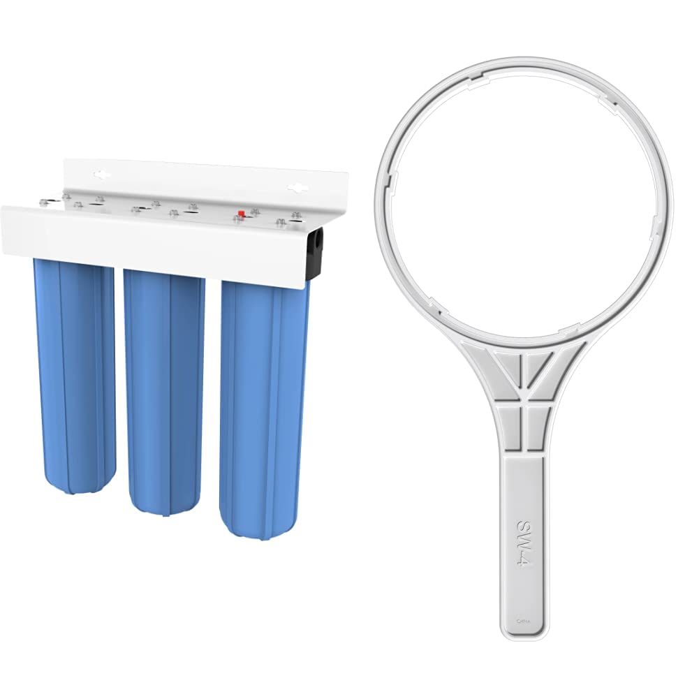 Pentair Pentek BBFS-222 Big Blue Three-Housing Filtration System, 1" NPT #20 High Capacity Water Filter Housing, Holds 20" x 4.5" Filter Cartridges