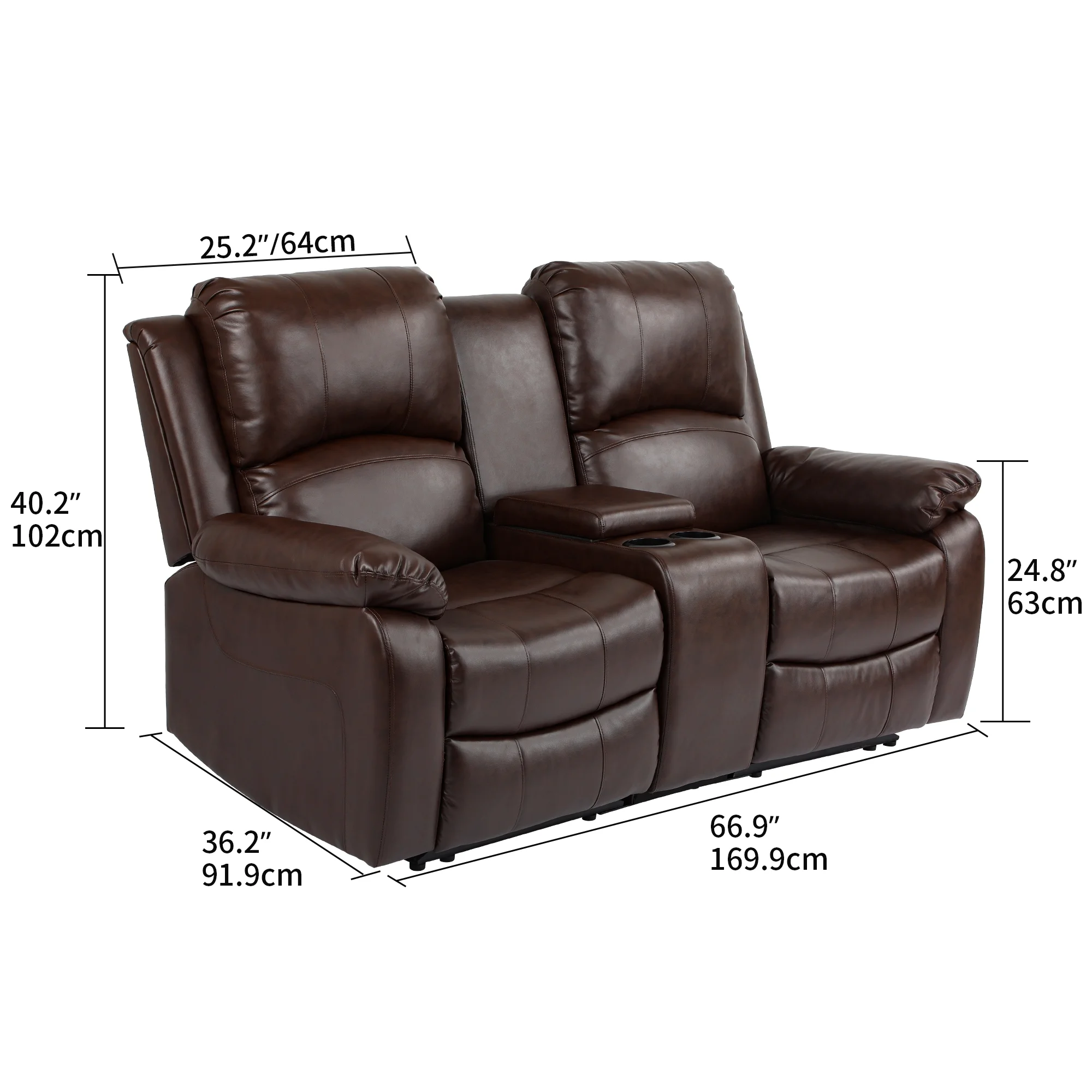 Dextrus Double Recliner Loveseat, Manual Dual Sofa Loveseat, Home Theater Seating with Built-in Storage Console, Double Recliner RV Couch with Beverage Holders and Side Storage for Living Room