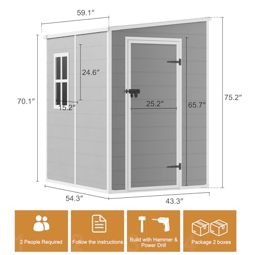 Resin Outdoor Storage Shed with Floor 5x4 FT Waterproof Plastic Sheds Kit Window Lockable Door Included, Outside Garden Tools Sheds for Backyard Patio