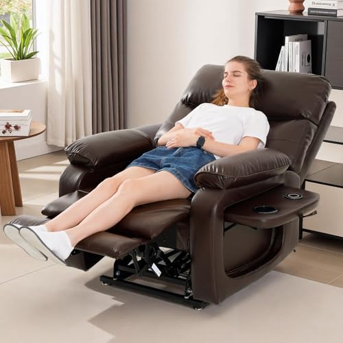 Dual Motor Power Lift Recliner Chair for Adult & Elderly, Infinite Position Lay Flat Lift Chair with Heat & Massage, Cup Holder, Lumbar Pillow, Wireless Charger, USB Ports, Leather (Beige)