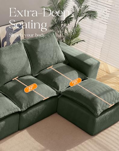 107" Comfy Cloud Couch with L-Shape Chaise & Deep Seat, Modular Sectional Sofa in a Box, Boneless Upholstered Couches for Living Room, No Assembly Required (Soft Corduroy, Black)