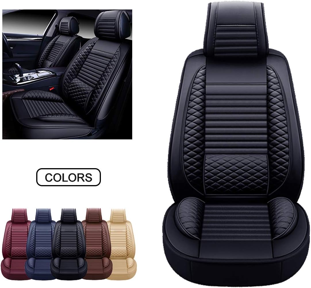 OASIS AUTO OS-002 Leather Car Seat Covers, Faux Leatherette Automotive Vehicle Cushion Cover for 5 Passenger Cars & SUV Universal Fit Set for Auto Interior Accessories (OS-002 Full Set, TAN)