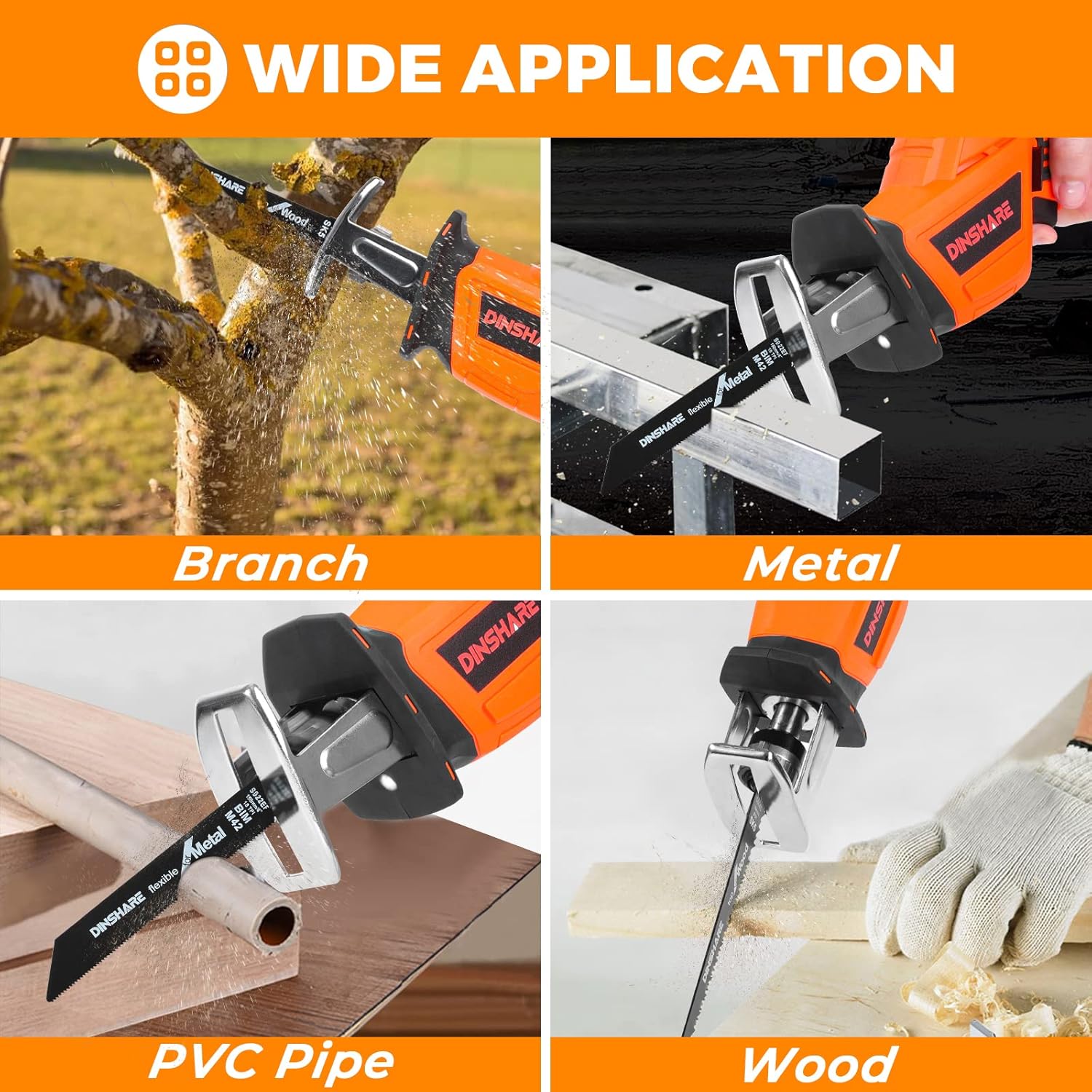 Cordless Reciprocating Saw - 20V 2.0Ah Powerful Reciprocating Saw w/High Efficient Cutting, 45 Mins Fast Charger, 6 Saw Blades, Tool-free Blade Change, Reciprocating Saw for Metal/Wood/PVC Pipe/Tree Pack of 2