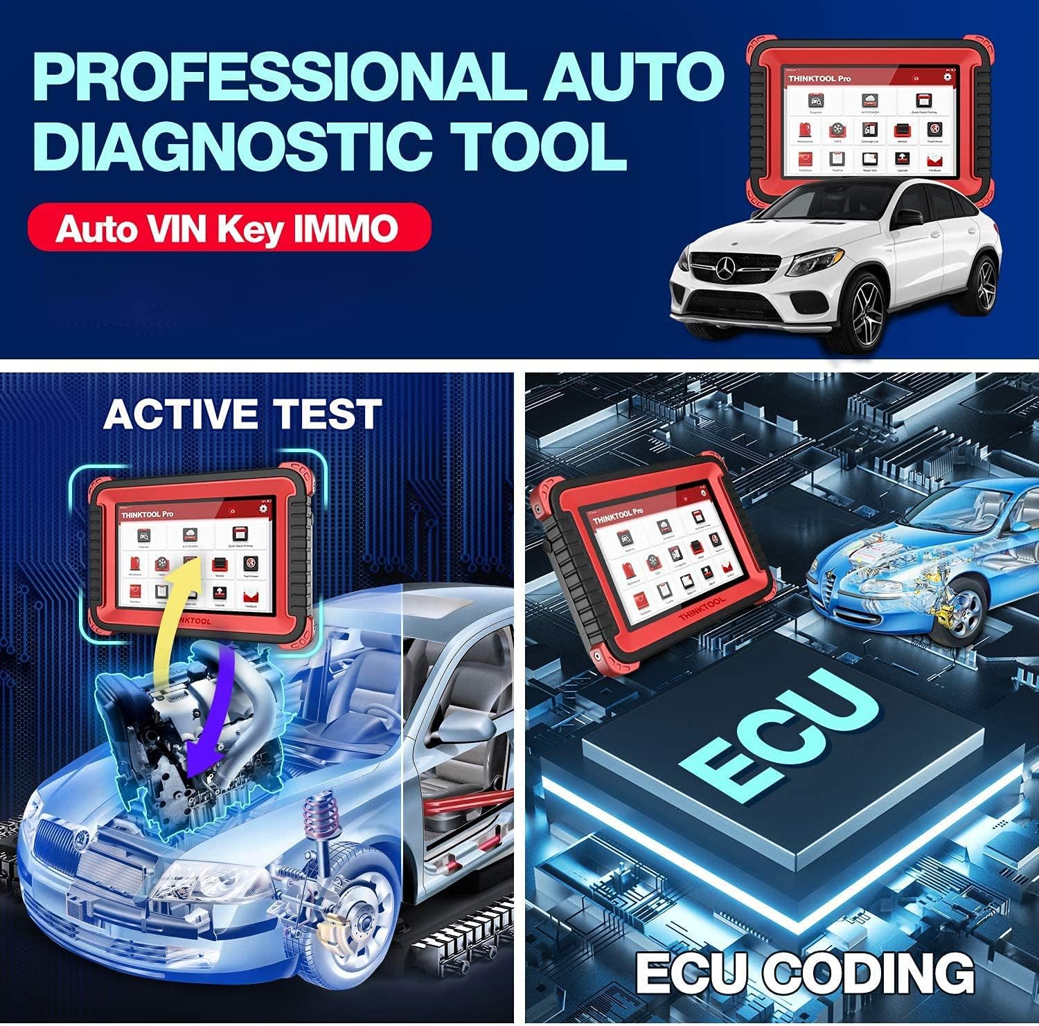 thinkcar THINKTOOL PRO Bi-Directional OBD2 Scanner Full Systems Diagnostic Scan Tool,31+ Reset Functions Key Matching, Variant Coding, AutoAuth for FCA SGW, 2 Years Free Update