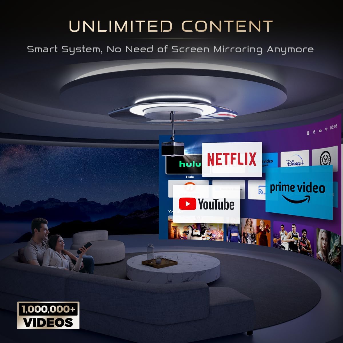 All-ln-One Projector 4K Supported, AURZEN BOOM 3 Smart Projector with WiFi and Bluetooth, 3D Stereo Sound & 36W Speakers, AI Auto Focus & Keystone, Netflix Official 500 ANSI Home Outdoor proyector