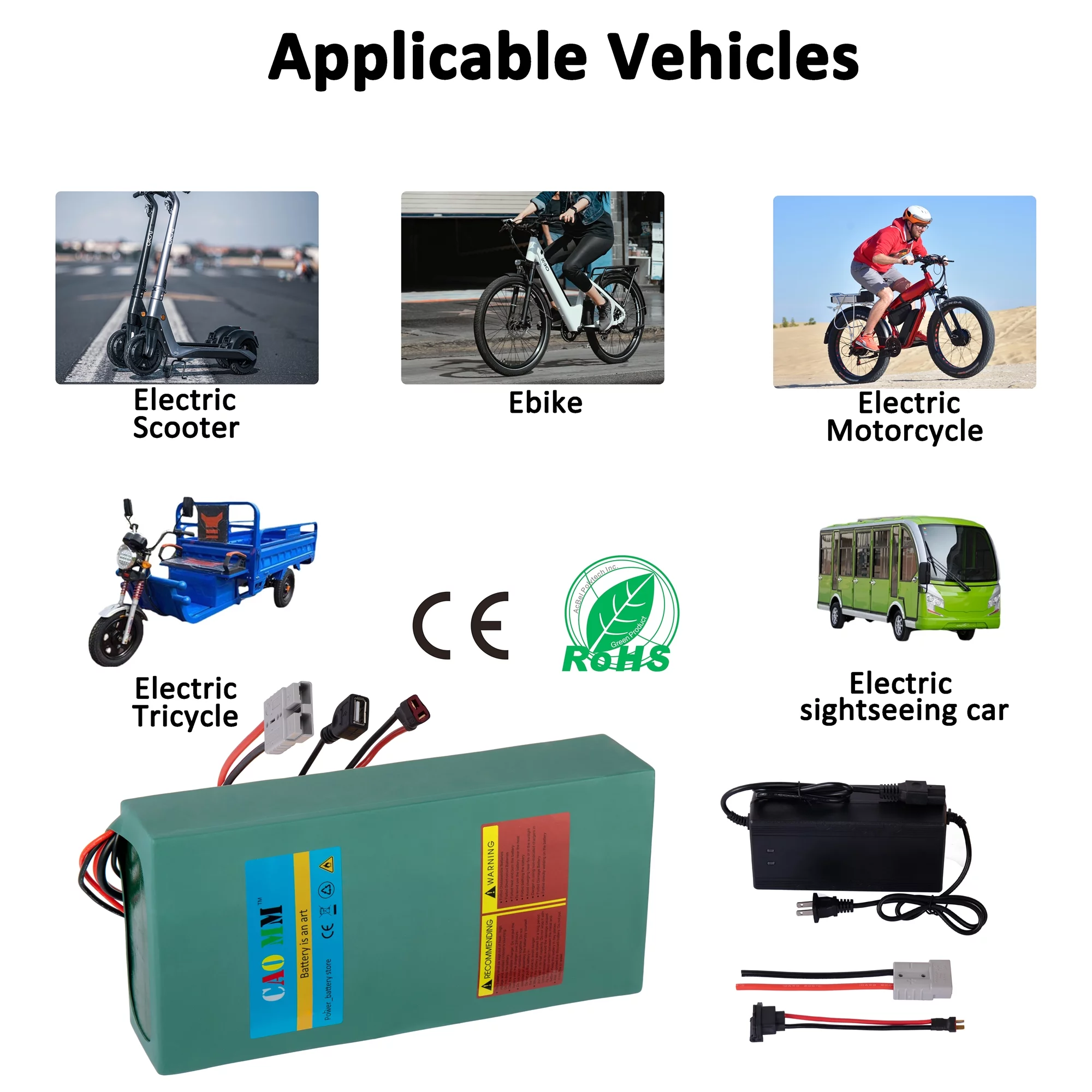 Ebike Battery 52V 30Ah Lithium Battery Anderson Plug 52V Battery with 5A Charger for 2000W Electric Tricycle Motor - Curated Treasures Market