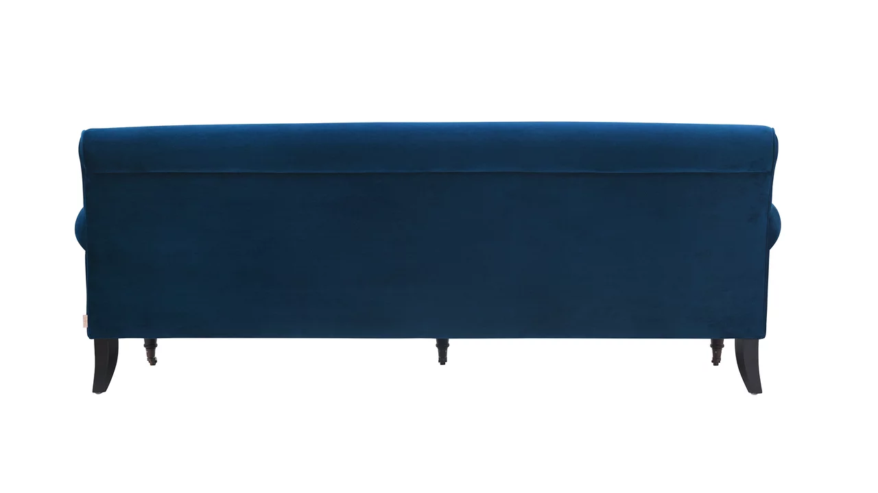Jennifer Taylor Home Alana Lawson Recessed Arm Sofa Metal Casters, Navy Blue