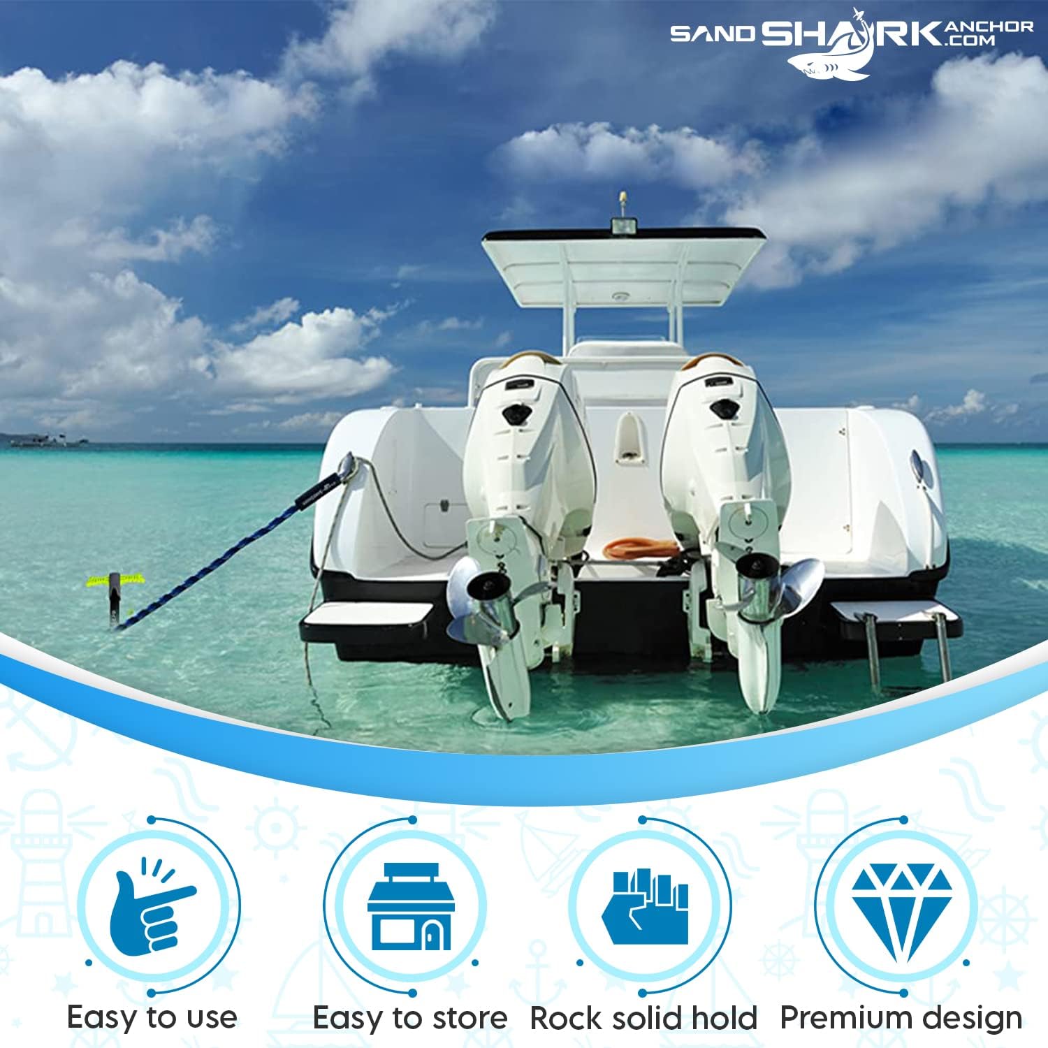 SandShark SuperSport Boat Anchor Patent Pending Design Protects Watercraft at Beach, Sandbar, or in Shallow Water Boat Anchors, Pontoons, or PWC. Adjusts 29"-48" w/Case.
