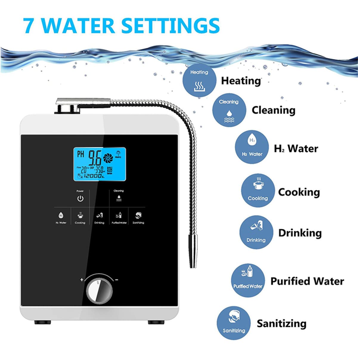 Alkaline Water Machine, Water Ionizer Machine,Hydrogen Water Generator,Produces pH 3.5-10.5 Alkaline Acid Water Water Filter System for Home