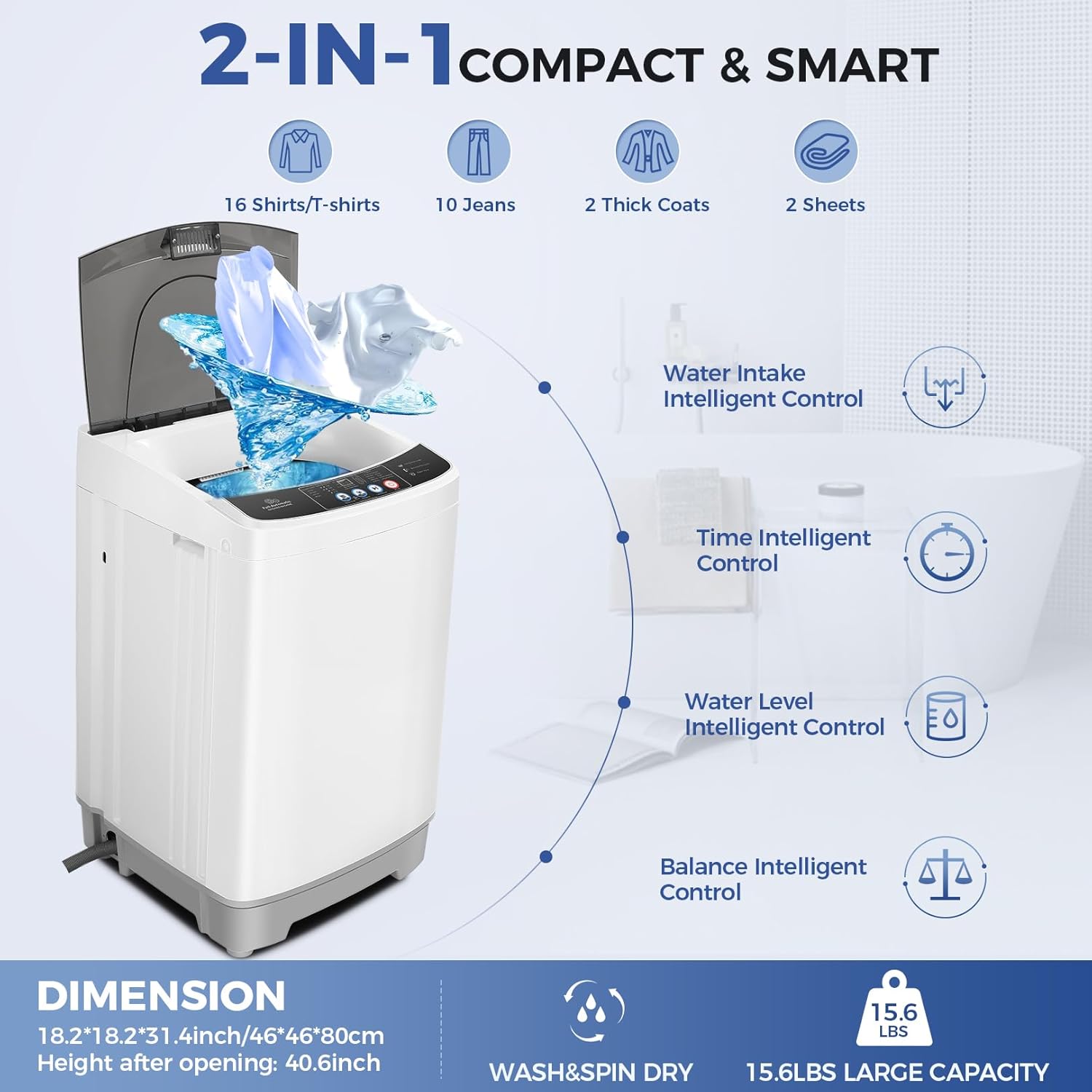 Nictemaw 15.6lb Portable Washer & Euhomy 1.5cu ft 850W Portable Dryer Bundle for Apartments, Homes, RVs