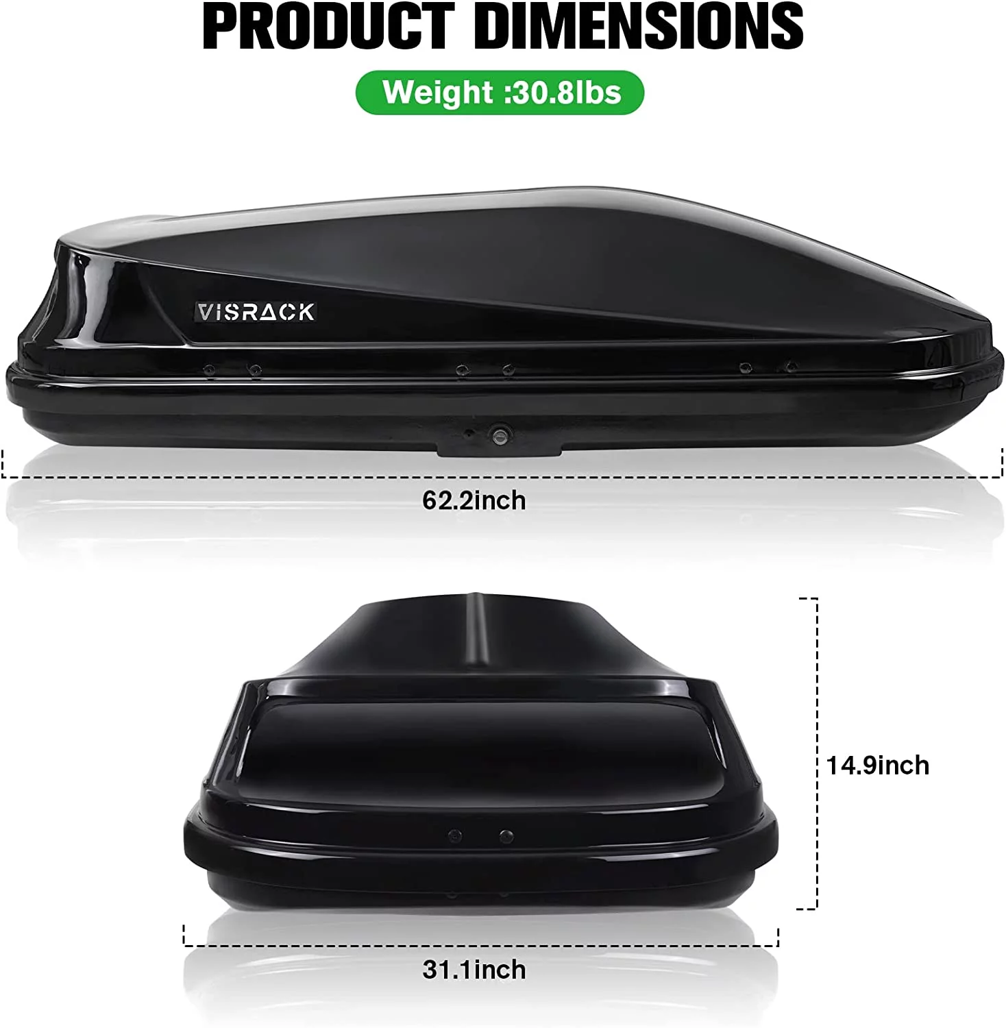 Large Hard Shell Carriers Rooftop Cargo Box with Key Lock 62 (L) x 31 (W) x 15(H) 15 Cubic Feet, Waterproof Heavy Duty Universal Roof Rack Tool-Free Install, Black