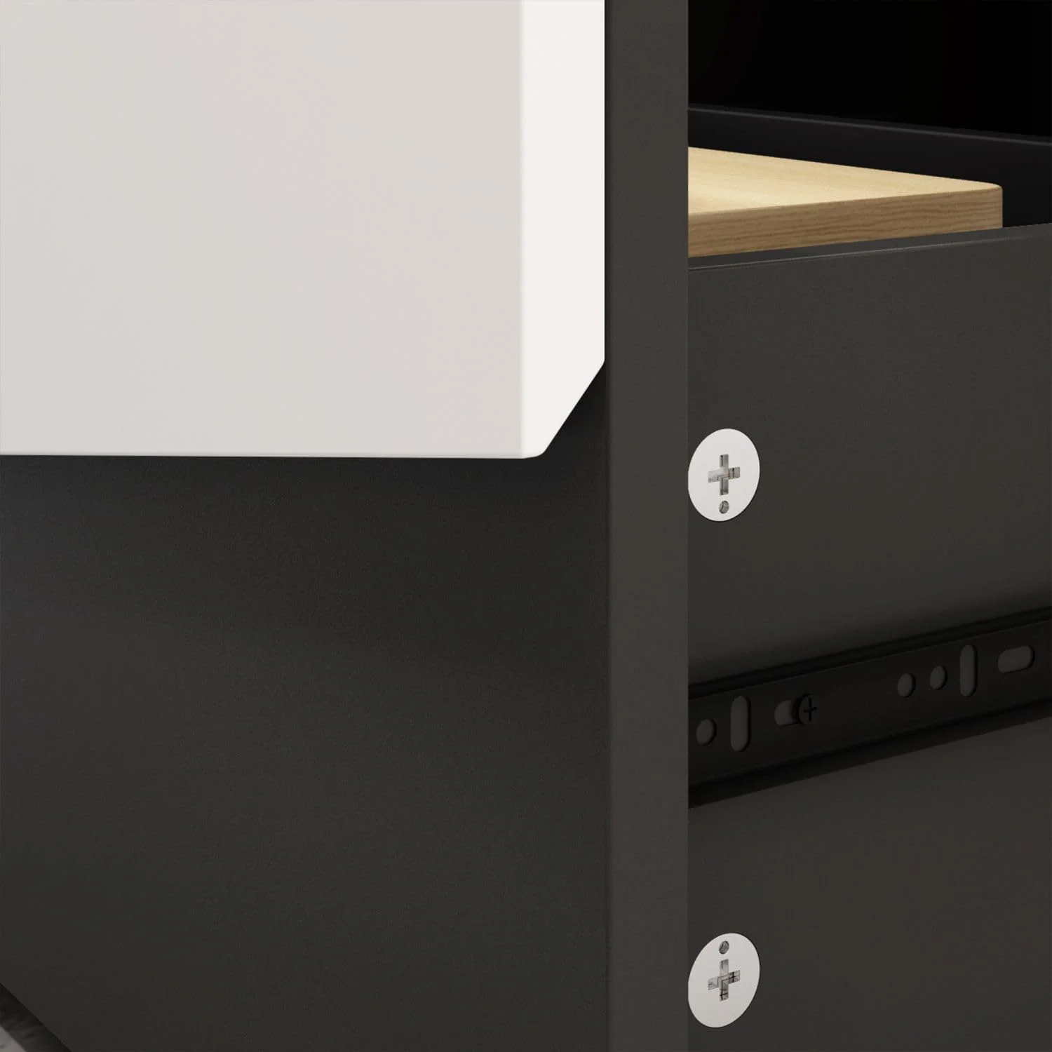 Modern Coffee Table with 4 Drawers, Central Table Living Room Coffee Table with Storage, White and Black Wood Coffee Table, Minimalist & Contemporary (47.2”W x 23.6”D x 12.4”H)