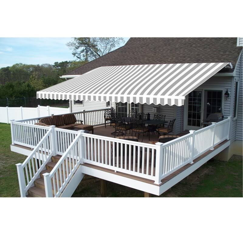 Aleko AWM12X10GREYWHT Retractable Motorized Patio Awning 12 x 10 Feet Gray and White Striped