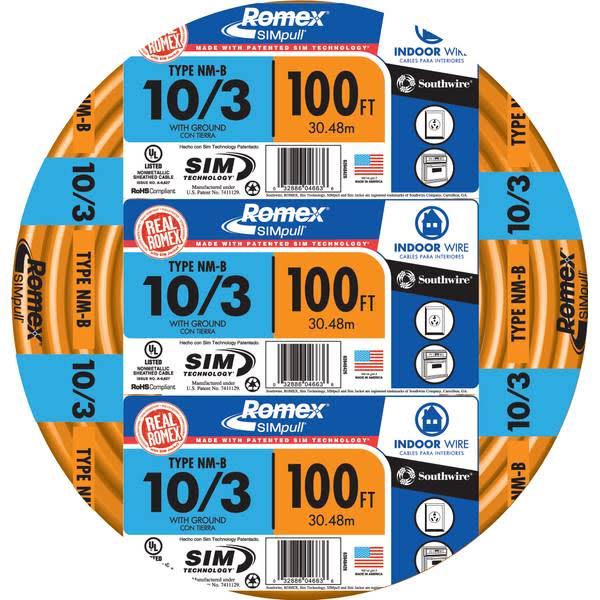 Southwire Romex SIMpull NM-B 10/3 Indoor Wire with Ground 63948426