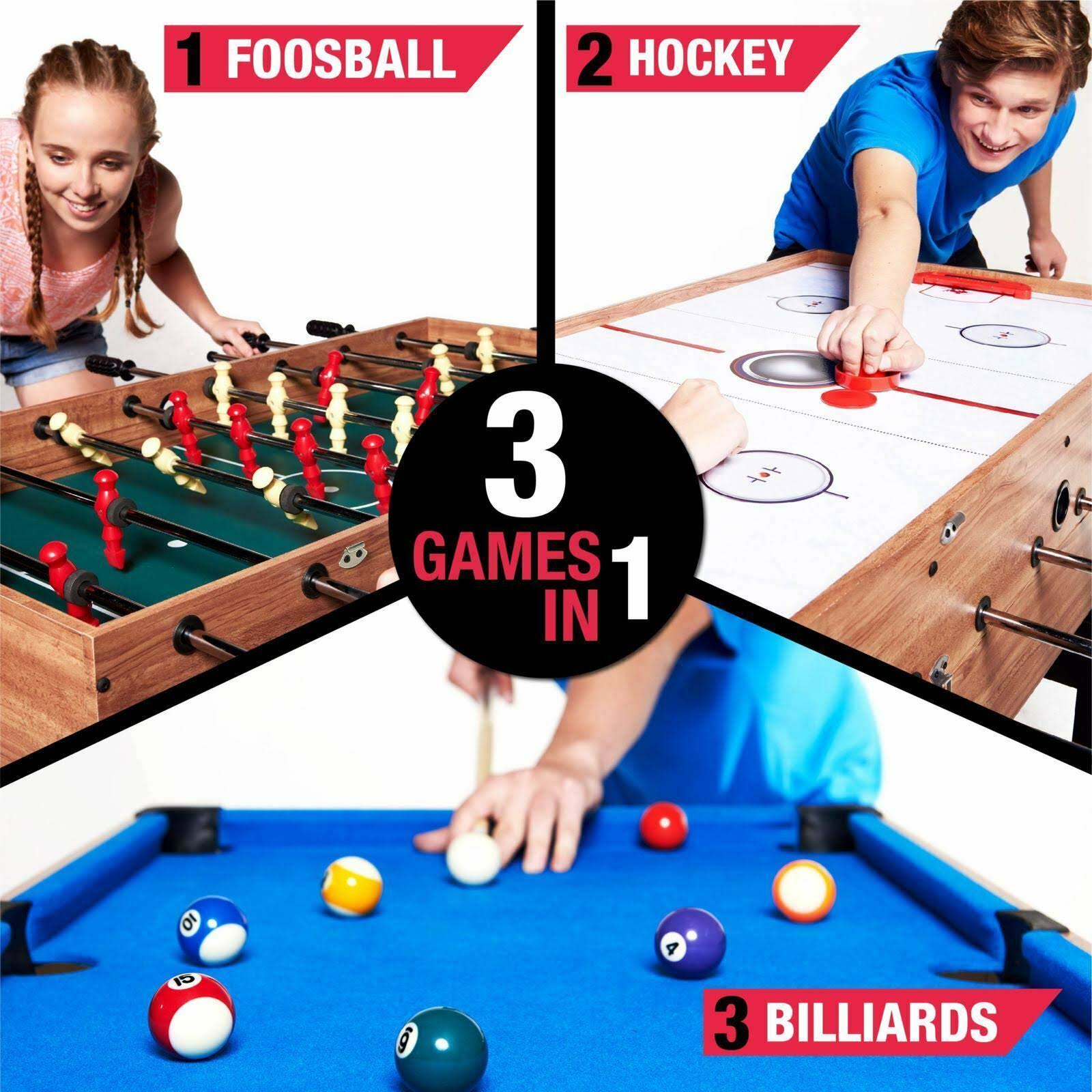 MD Sports 48 inch 3 in 1 Combo Game Table, Pool, Hockey, Foosball, Accessories Included