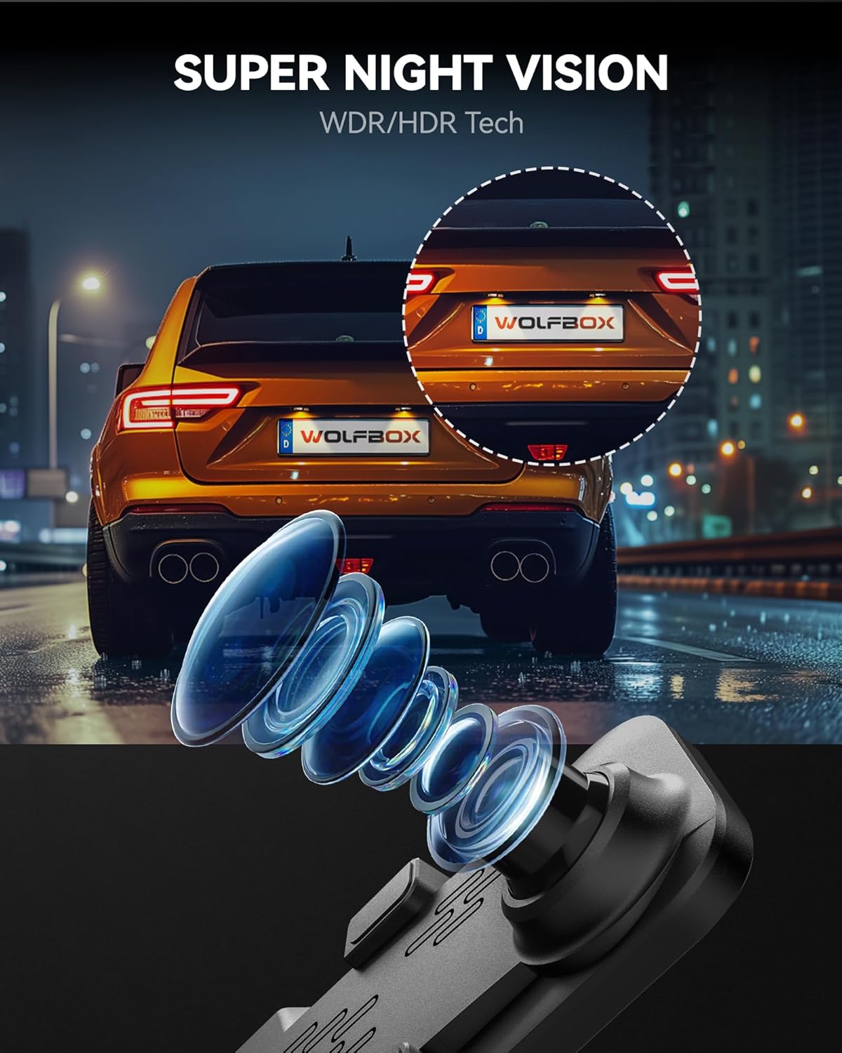 WOLFBOX G840S 12" 4K Mirror Dash Cam Backup Camera, 2160P Full HD Smart Rearview Mirror for Cars & Trucks, Front and Rear View Dual Cameras, Night Vision, Parking Assistance, Free 32GB Card & GPS