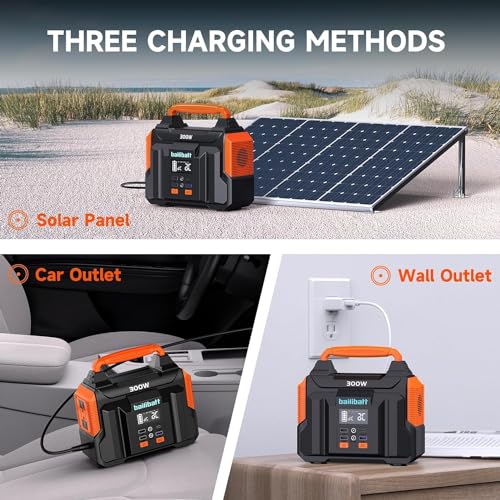 Portable Power Station 300W 257wh Lithium Battery Bailibatt Small Portable Generator for Home Use Camping Travel Emergency Hunting Outdoor - Black