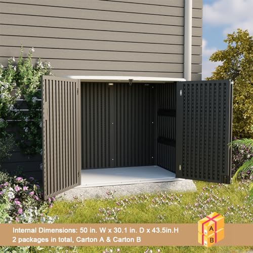 KINYING Horizontal Outdoor Storage Shed,47 Cu.ft Resin Outdoor Storage Cabinet Waterproof for Garden/Patio/Backyards