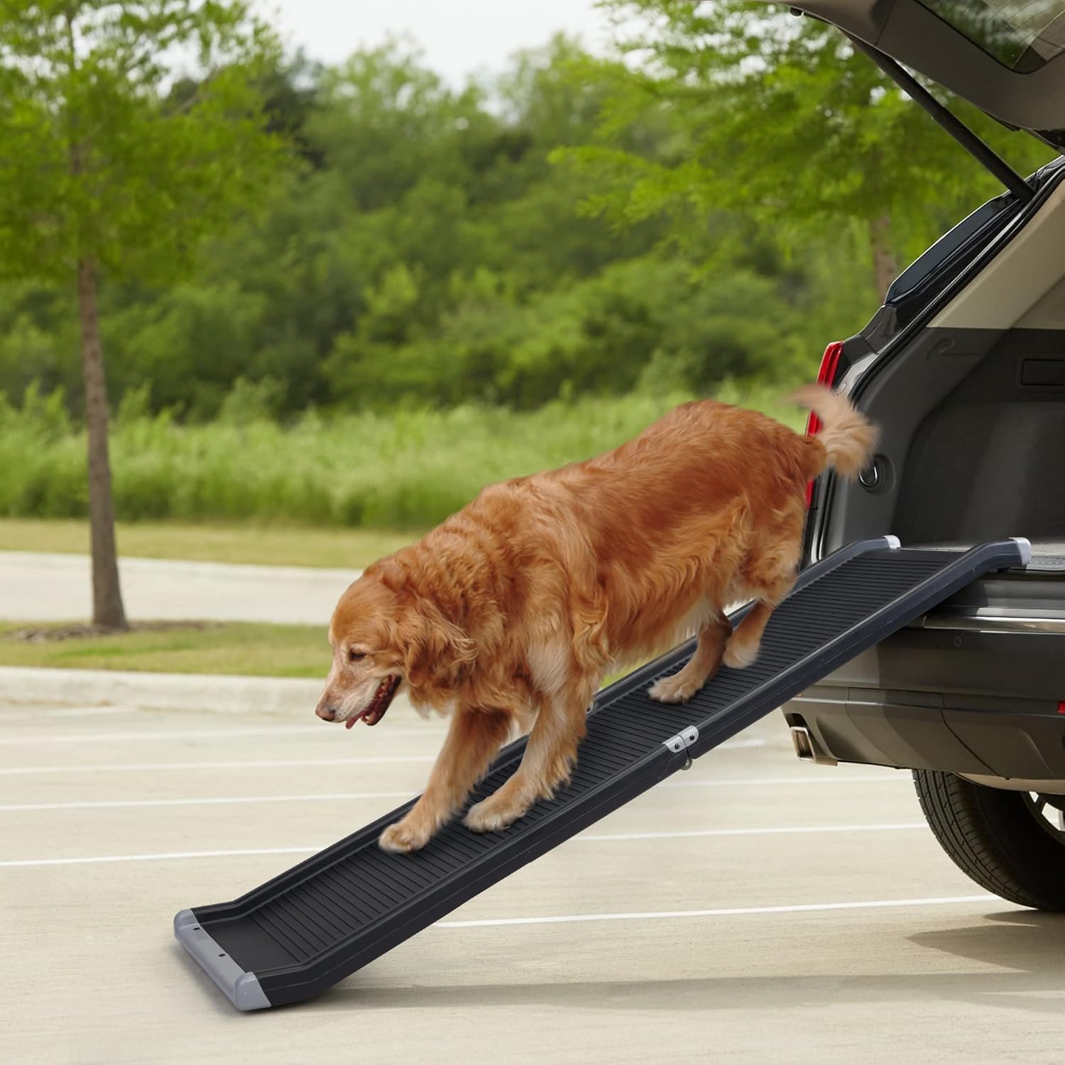62”L Heavy Duty Portable Folding Dog Ramps for Large Dogs SUV, Truck Car Ramp Stairs Step Ladder for Pet, Non-Slip Design for Pool Boat