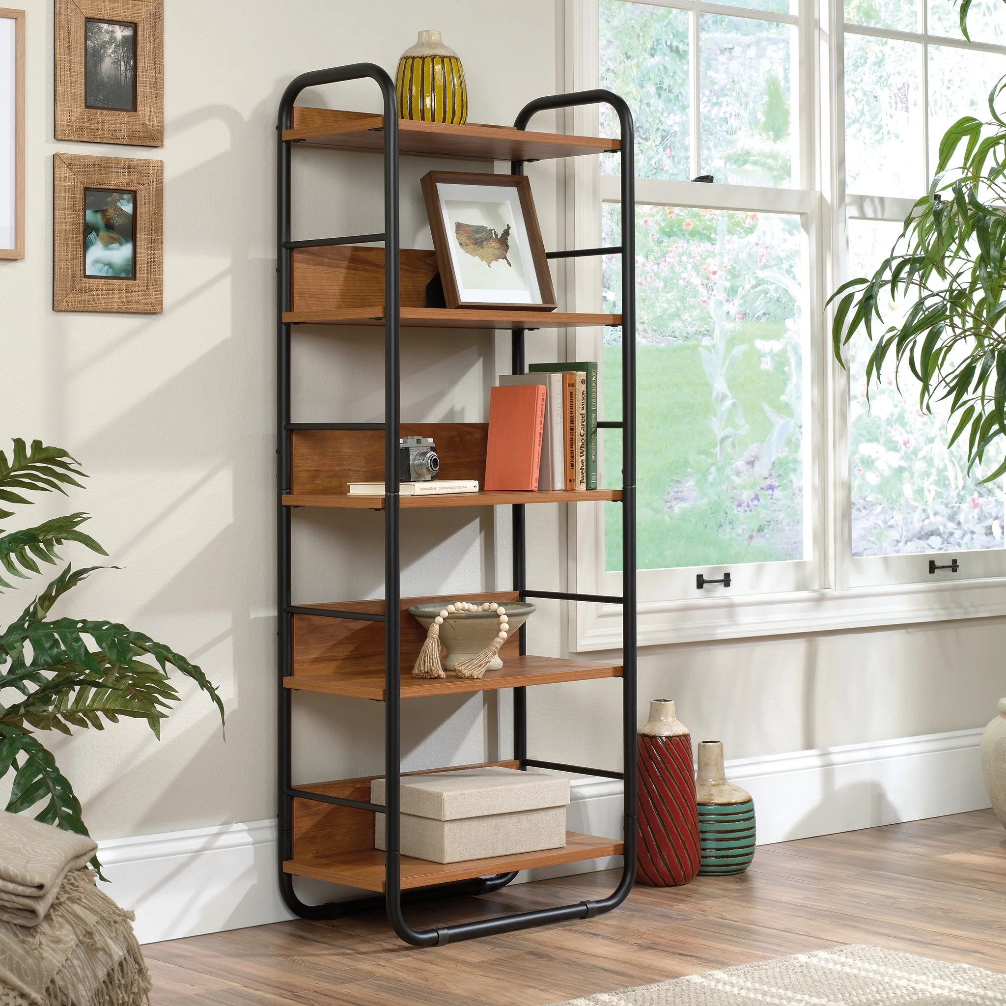 Sauder Union Plain 5-Shelf Open Bookcase, Prairie Cherry Finish - Curated Treasures Market
