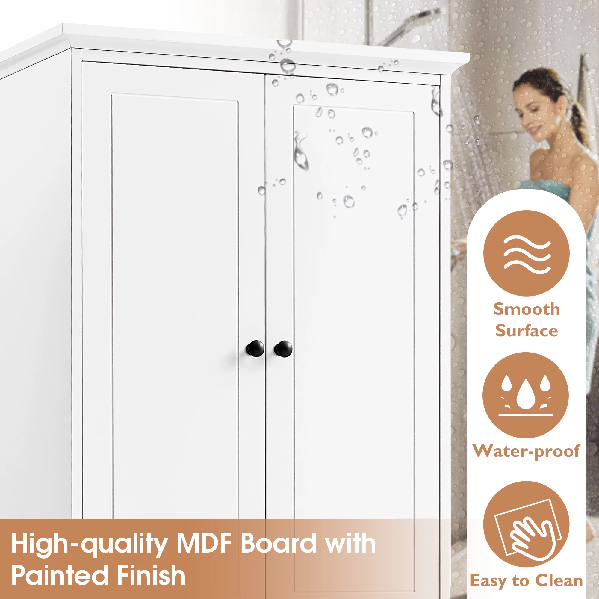 Hombay Tall Bathroom Storage Cabinet with 2 Doors and 4 Drawers, Wood Freestanding Cupboard Pantry with Adjustable Shelves for Living Room Bedroom Kitchen
