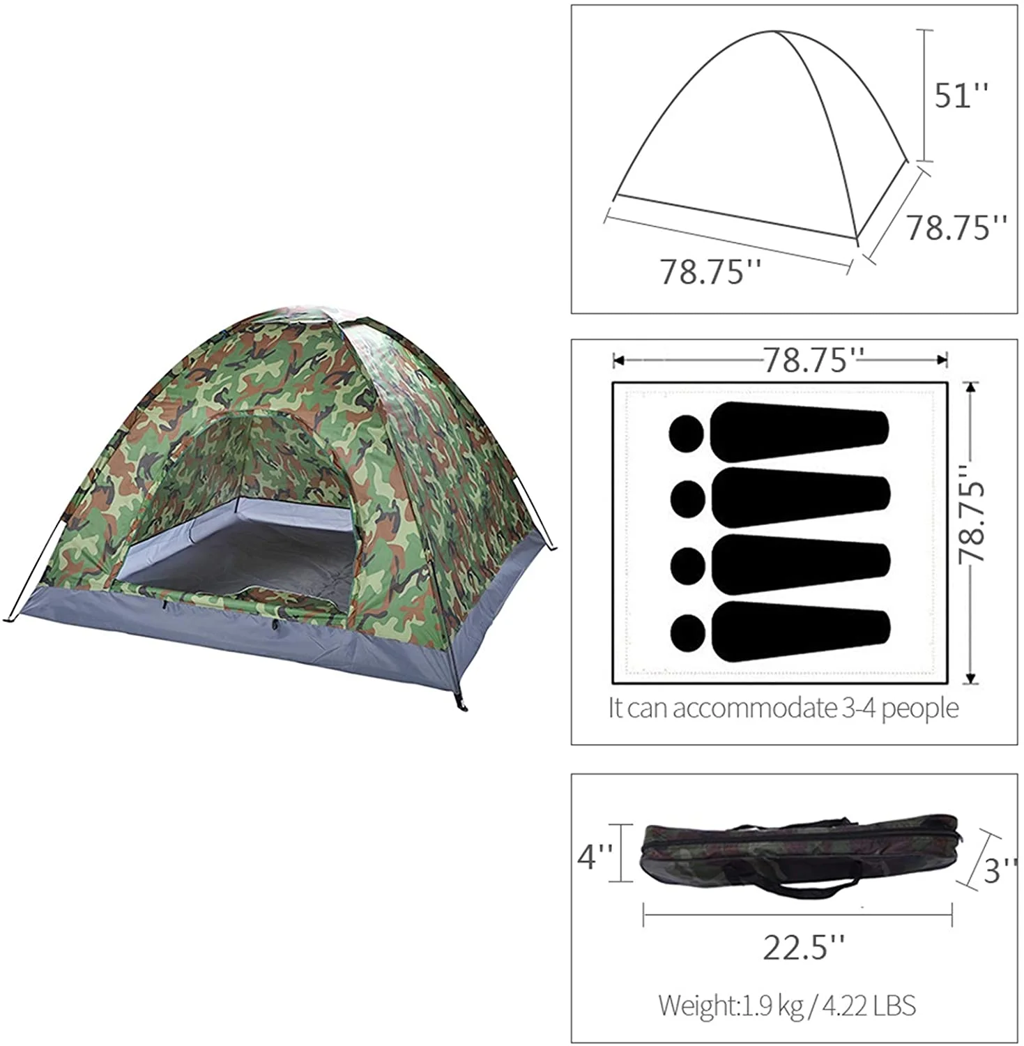 Person Camping Dome Tent Camouflage, Waterproof Camping Tent Withcarry Bag For Hiking Travel Picnic Beach Outdoor, Self-Driving Tour, Camouflage Tents For Camping