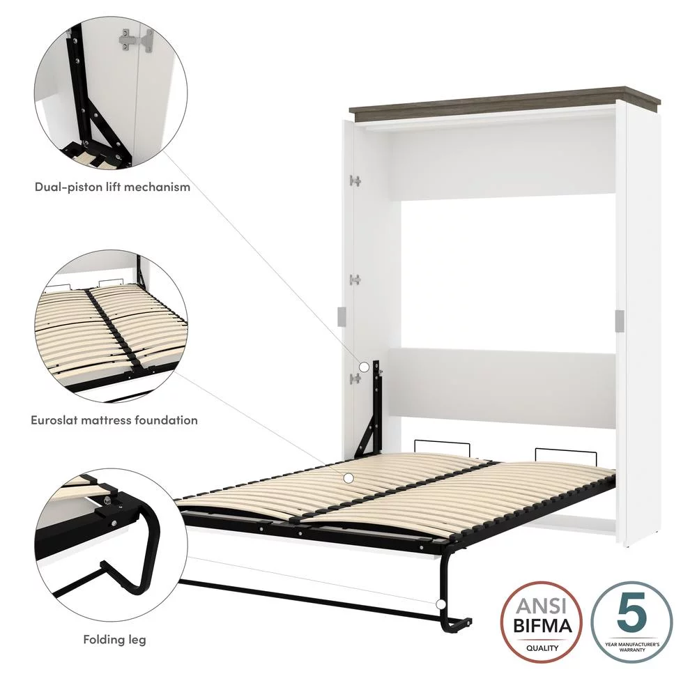 Bestar Orion 61" Full Murphy Bed in White and Walnut Gray