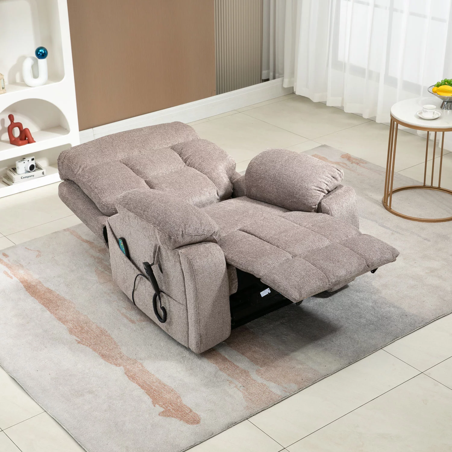 Dual Motor Power Lift Recliner Chair with Massage and Heat for Elderly People,Oversized Recliners Chair for Big Tall men,Infinite Position, 180 Degrees,Cup Holders,Side Pocket,Fabric,350 lbs