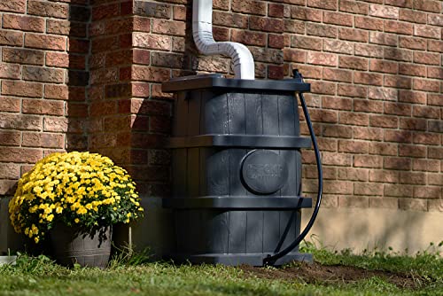 FCMP Outdoor Slim Line 45-Gallon Wood Grain Rain Barrel – Outdoor Home Rain Water Catcher Barrel with Flat Back