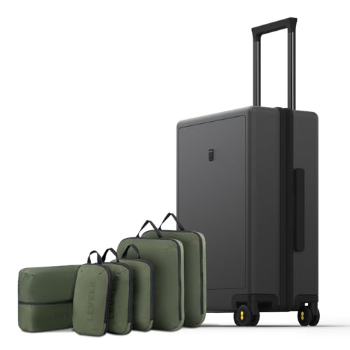 LEVEL8 Hard Shell Carry on Luggage Airline Approved, Carry-on Suitcases with Wheels, Lightweight Luminous Textured Hardside Travel Bag with Tsa Lock, 20 Inch, Black