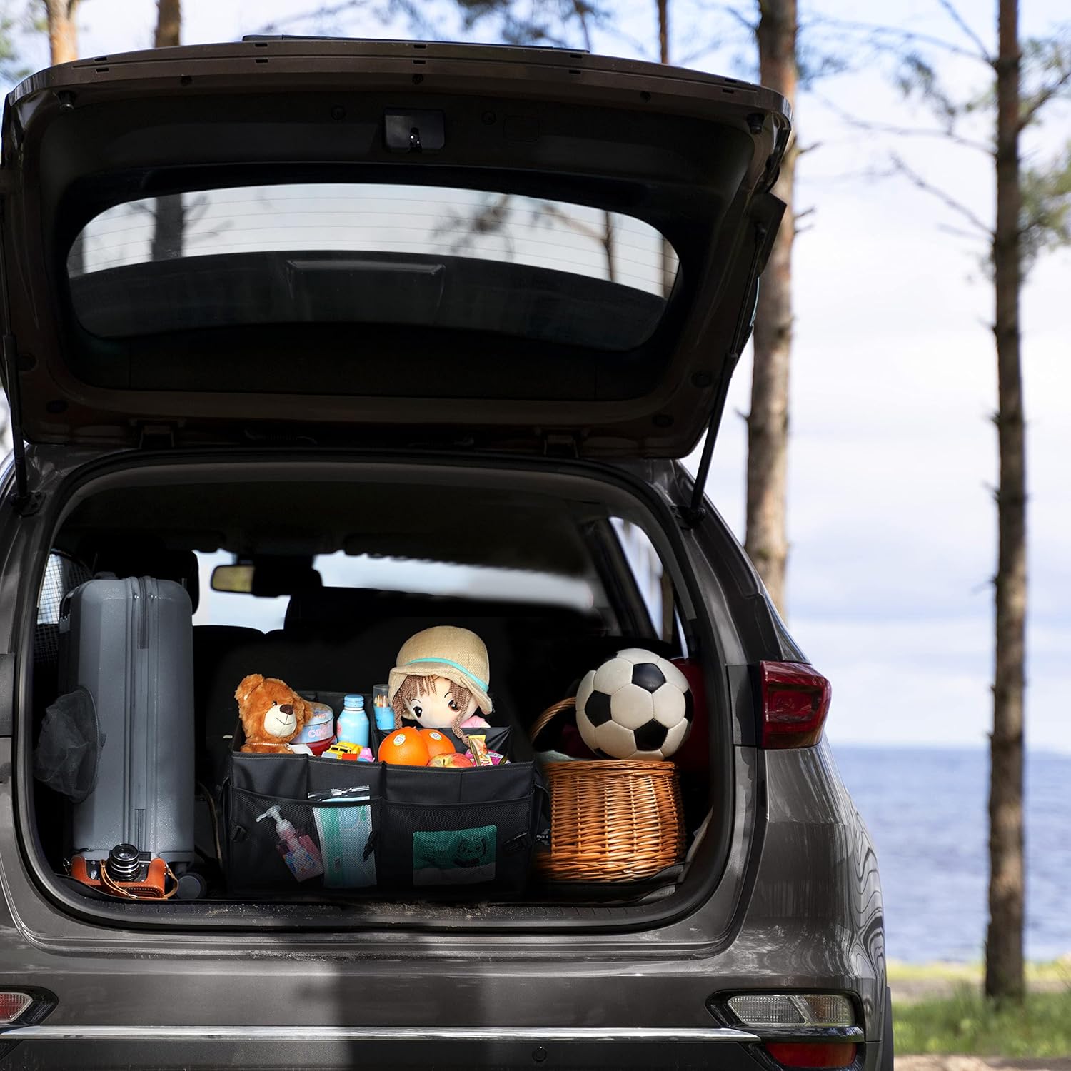 VOPQL Trunk Organizer and Storage - Collapsible Portable Trunk Organizer, Multi-Compartment Automotive Consoles & Organizers, Durable Foldable Cargo Storage Box for All auto, SUV, Truck, Minivan