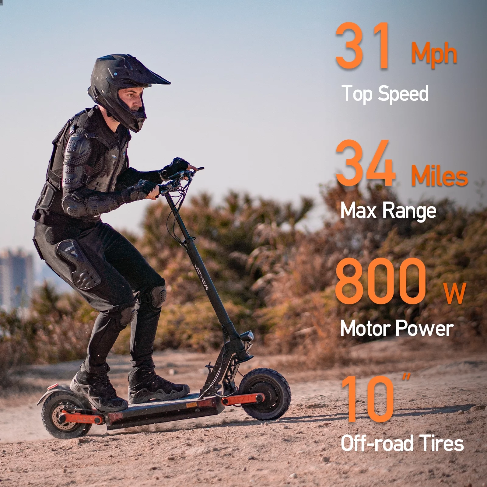 JOYOR Electric Scooter, 800W Motor Up to 31 MPH & 34 Miles Ranges, 10" Pneumatic Tires Commuter Adult Electric Scooter