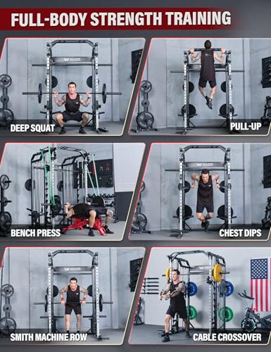 Major Fitness Drone2 Advanced Training Smith Machines– All-in-One Home Gym Squat Rack with Aluminum Pulley Set , Weight Bar, Dual LAT Pull-Down Systems & Cable Crossover Machine for Full-Body Workouts
