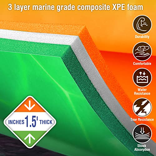 3 Layers XPE Foam Floating Mat Water Mat, 9/12/18 Ft Tear-Resistant Lily Pad Lilly Pad Water Matt, Lily Pad Floating Swim Mat for Lake, Ocean, Beach, River……