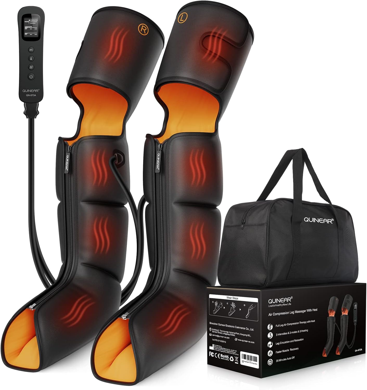 QUINEAR Leg Massager, 3-in-1 Foot Calf & Thigh Massager with Heat and Compression - 3 Modes 3 Intensities Compression Therapy, 3 Heating Therapy for Leg Circulation, Wollen Legs, Edema, RLS