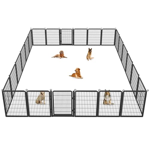 Dog Playpen Outdoor with Low Threshold Full Gate, 32" Height 10 Panels Large Dog Fence Outdoor for Yard, Heavy Duty Pet Playpen Metal Play Pen Portable Fence for RV Camping, Yard