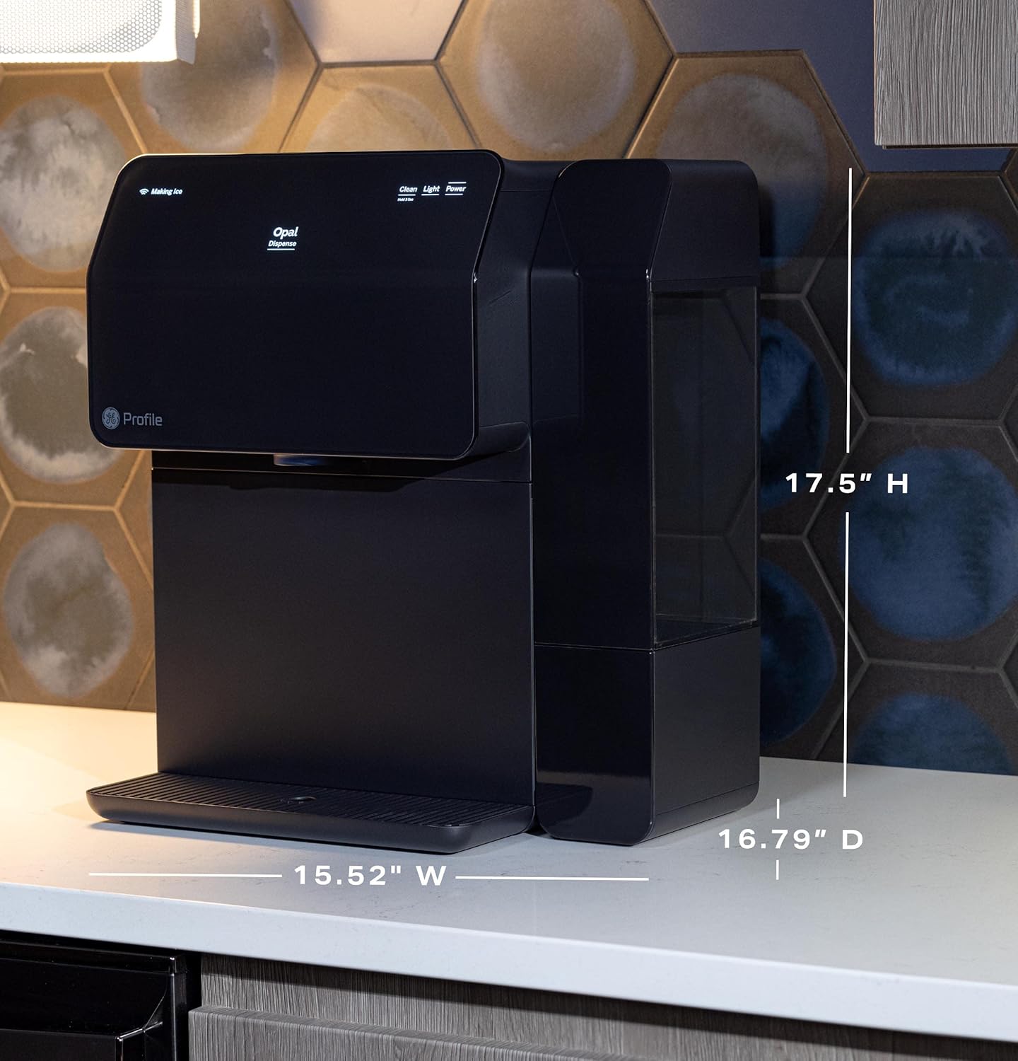GE Profile Opal Ice Dispenser | Countertop Nugget Ice Maker with Ice Dispenser & 1-Gallon Side Tank | Ice Machine with WiFi Connectivity | Smart Home Kitchen Essentials | Satin Black