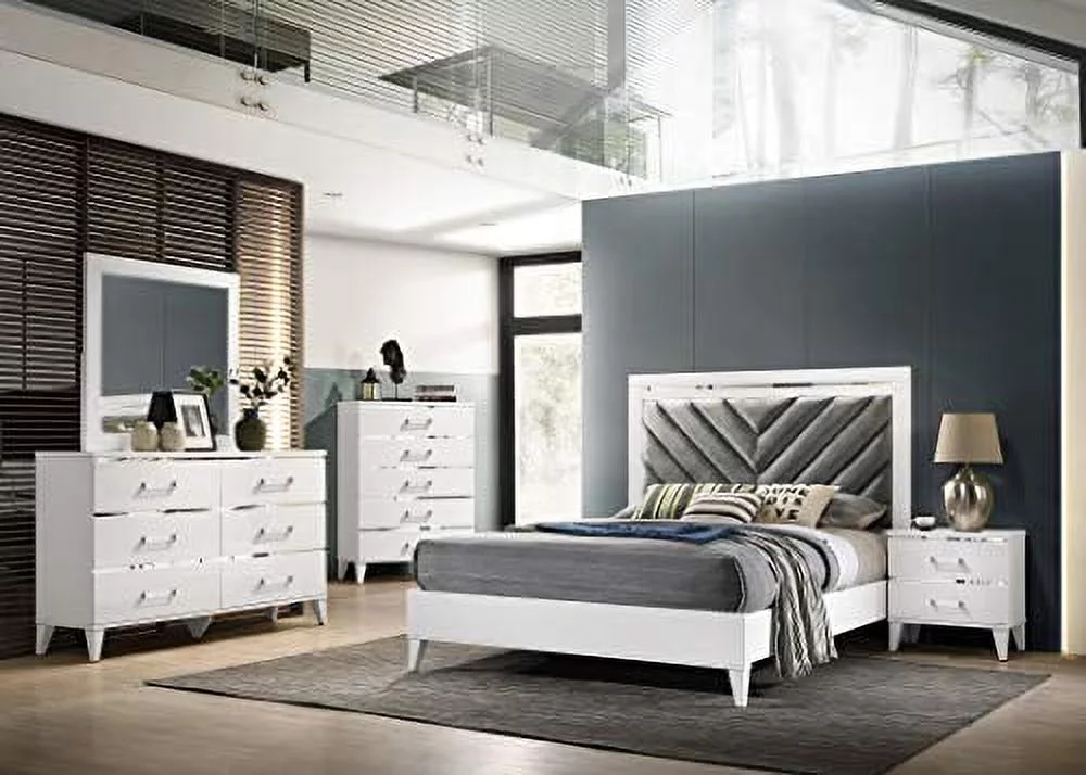 Kings Brand Furniture Madison 6-Piece King Size White Bedroom Set. Bed, Dresser, Mirror, Chest & 2 Nightstands