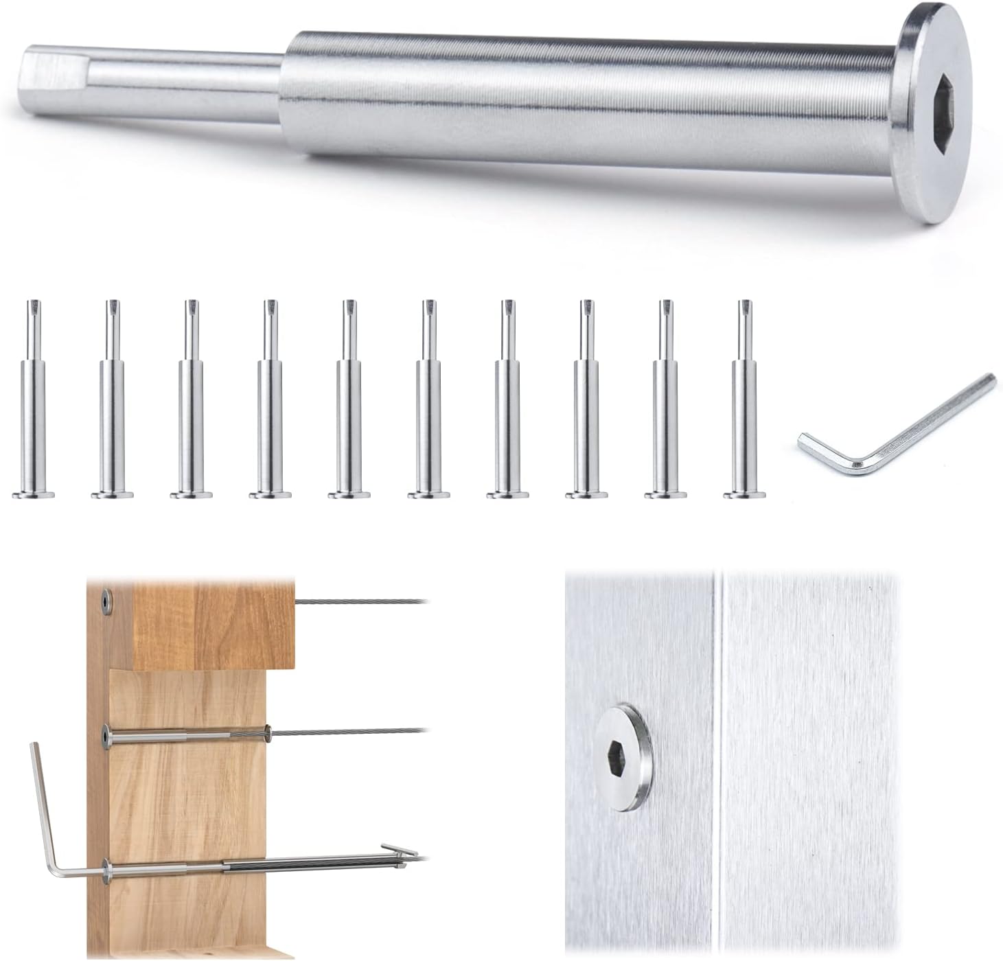 Muzata 10Pair Invisible Cable Railing kit 1/8" Swage Tensioner and Terminal Hidden T316 Stainless Steel for 2"x2" and 4"x4" Wood Metal Post Deck Stairs WoodHidden System CR26, CV1 CV2 Pack of 2