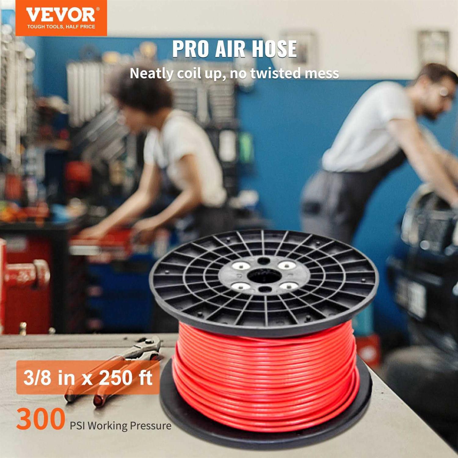 VEVOR Air Hose Reel 250' Flexible Hybrid Rubber Compressor Hose 300psi - Shop Hardware Tools Online Store