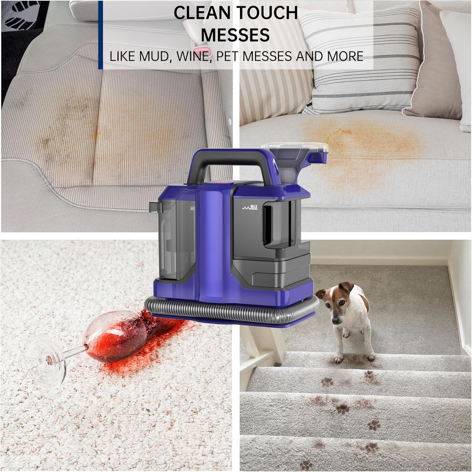 Carpet Cleaner Machine Upgraded,18Kpa 3 in1 Portable Upholstery Machine,500W Couch Cleaner with Tough Stain Tool&Wide Path Tool, Upholstery Deep Cleaner for Furniture, Pet Stain, Car,16.4ft Cord