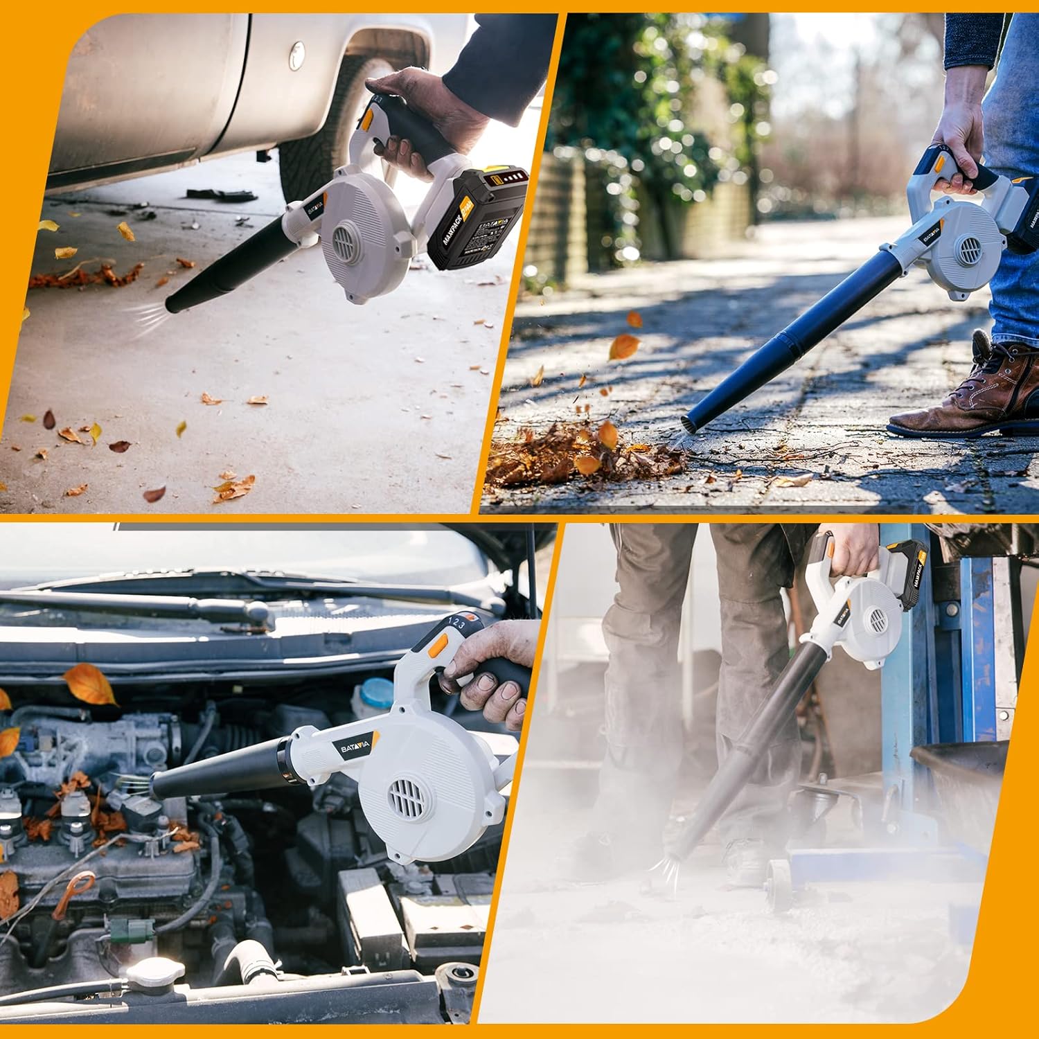 BATAVIA 20V Cordless Leaf Blower, [3 Speed/100CF/170MPH] Electric Leaf Blower & Vacuums w/ Charger & 2.0Ah Lithium Battery, 2 Section Tube, Leaf Sweeper for Leaves, Dust, Snow, Lawn, Patio, Yards