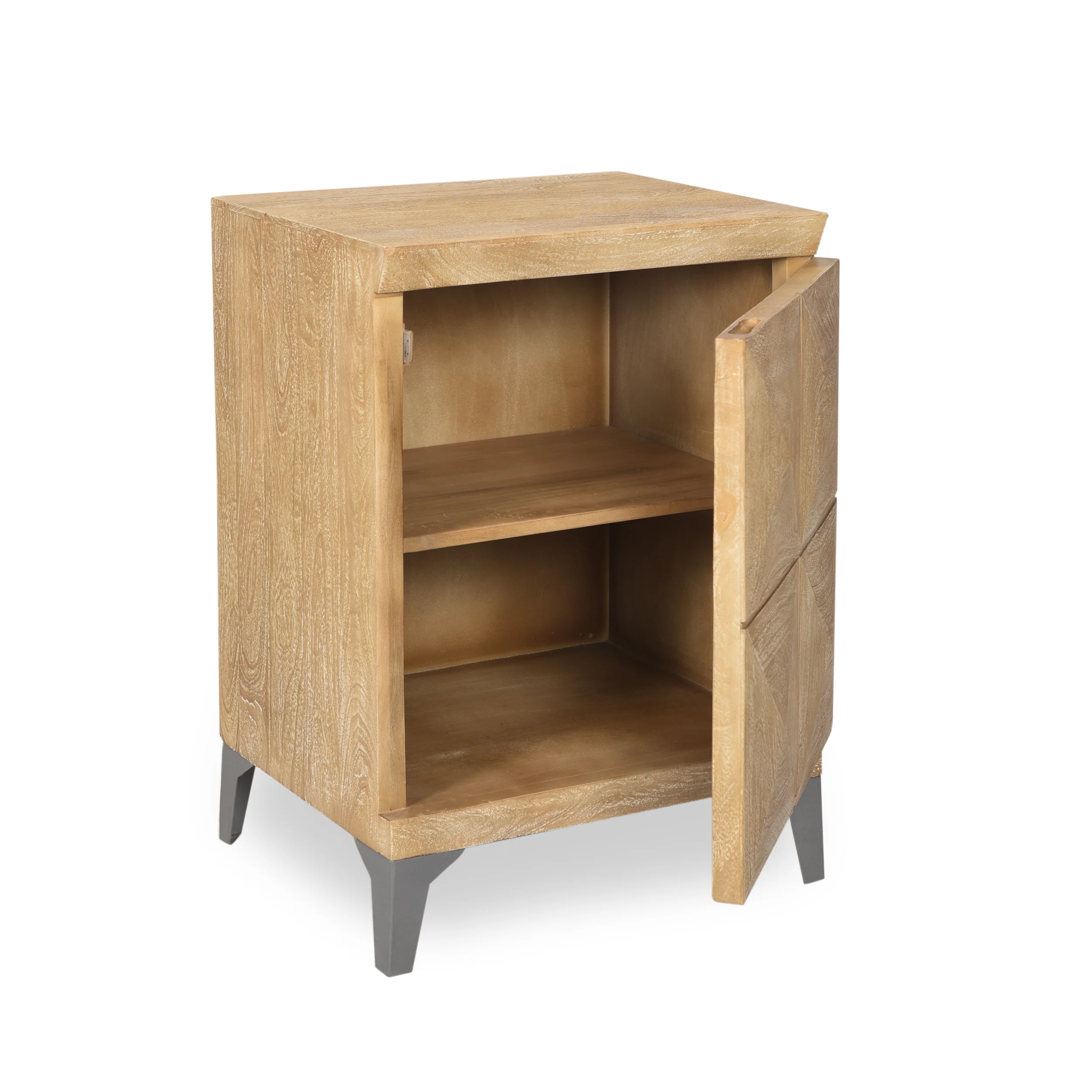 Daksh Handcrafted Boho Mango Wood Cabinet, Sandblasted Oak and Gray Antique