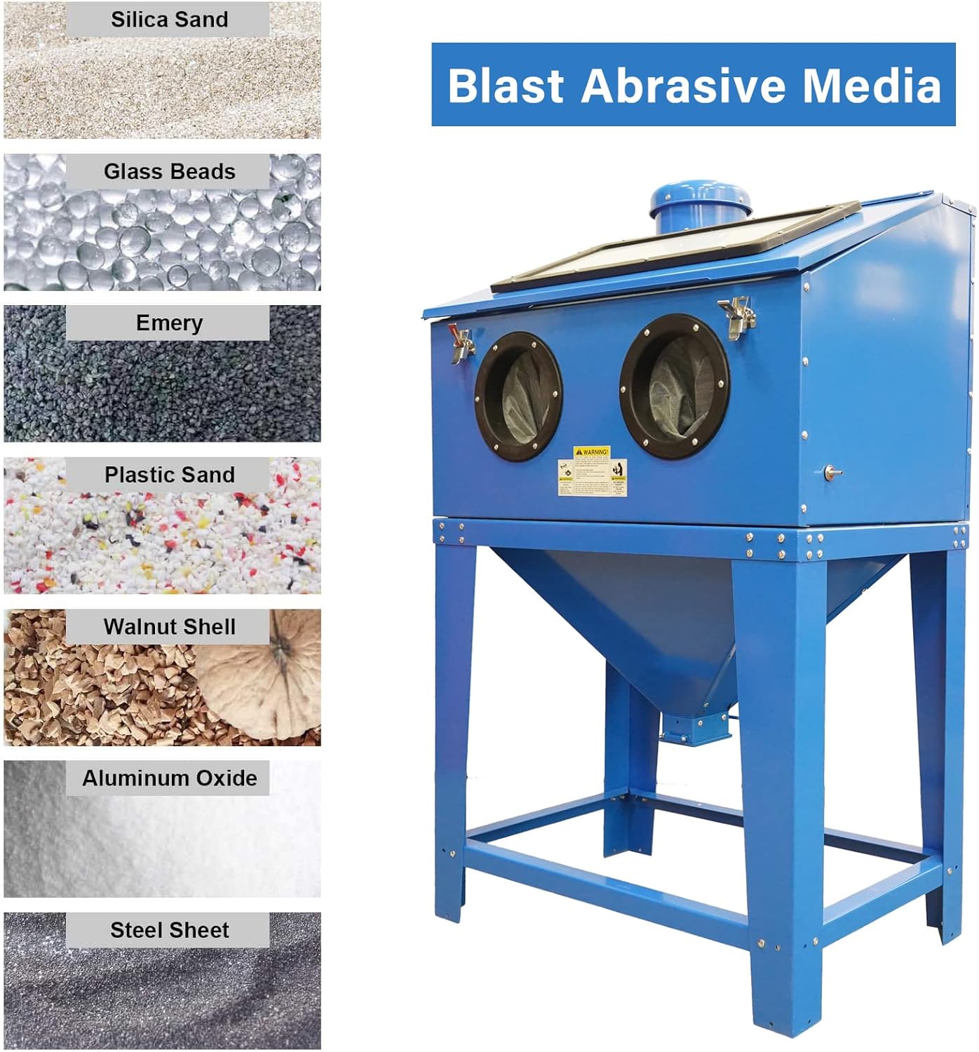 Abrasive Blast Cabinet 90 Gallon with Dust Collection Reclaimer System Floor Sandblasting&Sandblaster Cabinet for Rust Grime Paint Removing