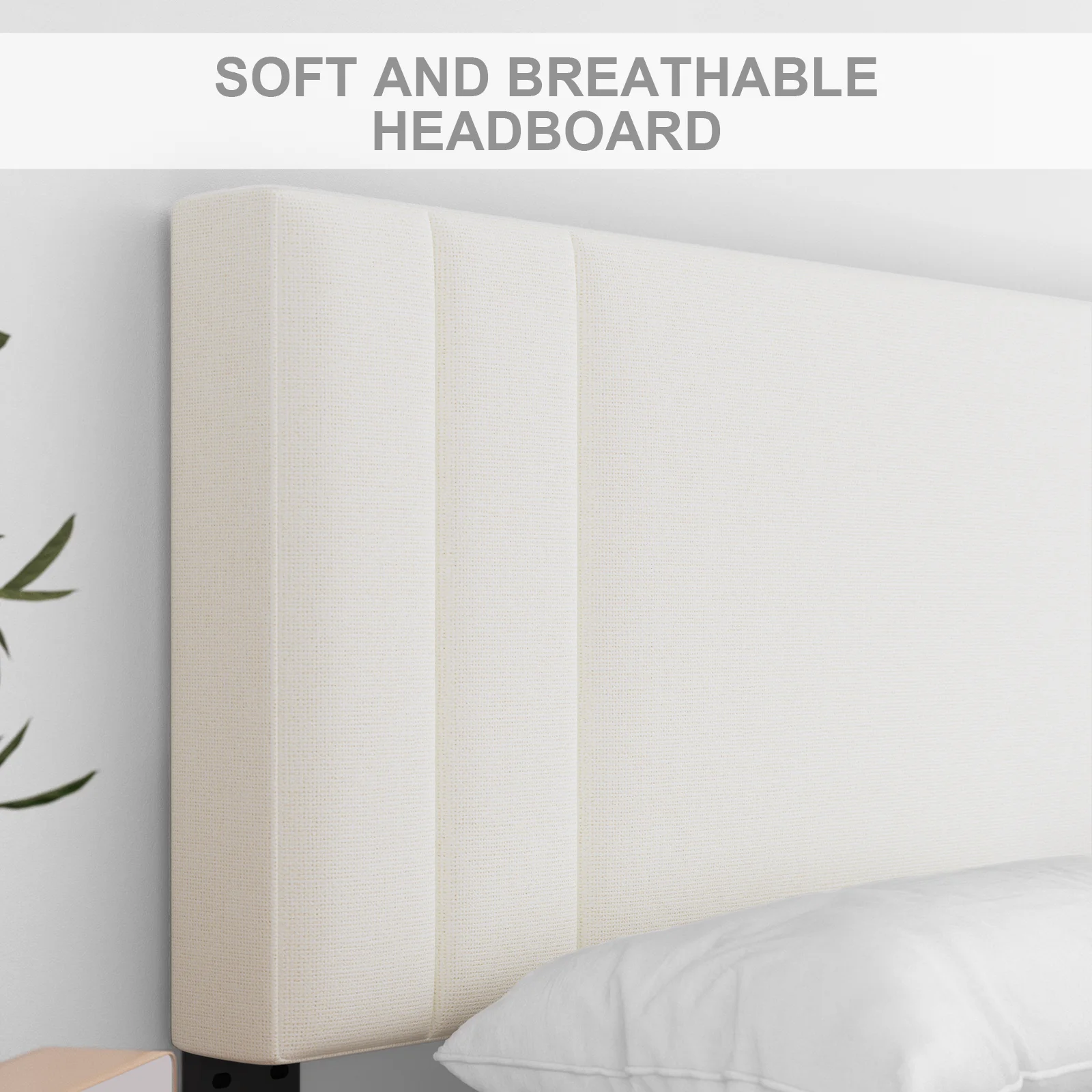 Full Bed Frame,HAIIDE Full Size Platform Bed Frame with Fabric Upholstered Headboard,No Box Spring Needed,Beige