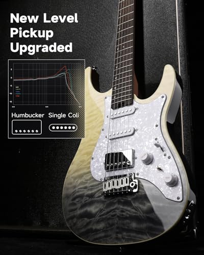 Donner 39 Inch Electric Guitar, DST-550 Color Gradient Poplar Body, Laurel Fretboard & Maple Veneer, 7 Tone Options, Tremolo Bridge, for Intermediate & Pro Players, Bonus Bag – Amethyst white burst