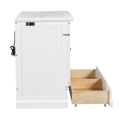 Harper & Bright Designs Queen Size Murphy Bed, Solid Pine Queen Murphy Frame Chest Cube Cabinet Bed with Charging Station and Large Storage Drawer for Home Office or Small Room, Gray