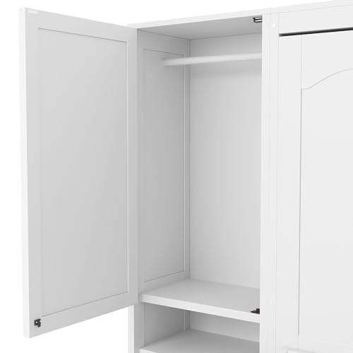 KLMM Wooden Murphy Bed Wall Bed with 2 Wardrobe and Storage Shelf,Foldable Platform Bedframe for Guest-Room Bedroom Study Office Use (White#E, Full)