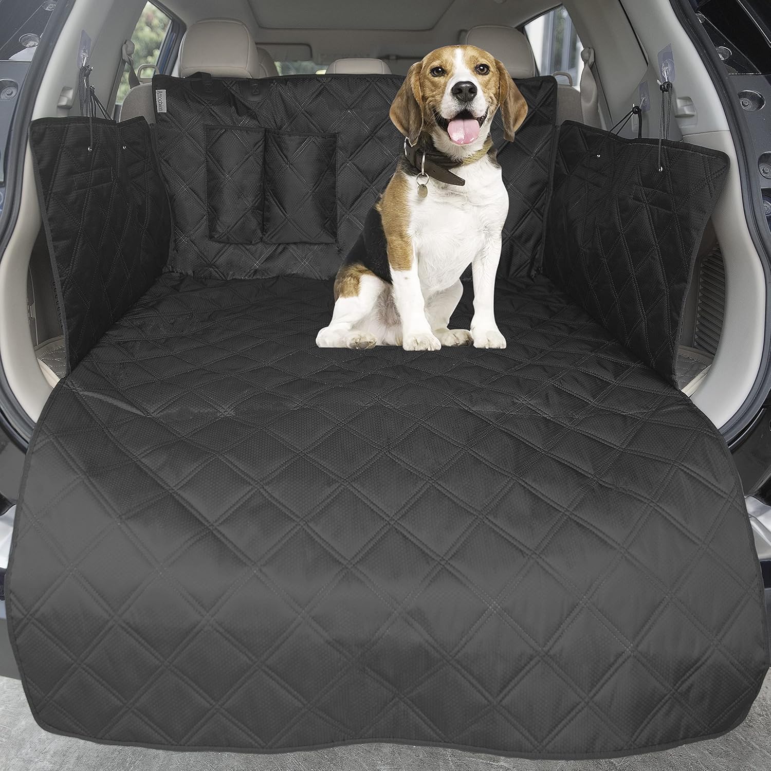AMOCHIEN SUV Cargo Liner for Dogs, Waterproof Pet Dog Cargo Cover Liner with Side Walls Protector and Bumper Flap, Non-Slip Backing SUV Dog Cover for Cargo Area, Small &Medium SUV Black