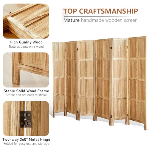 Wood Room Divider 4 Panel, 5.6 FT Tall Room Divider and Folding Privacy Screen, Partition Divider for Room Separation, Wooden Wall Divider Screen for Home Office Bedroom (Retro White)